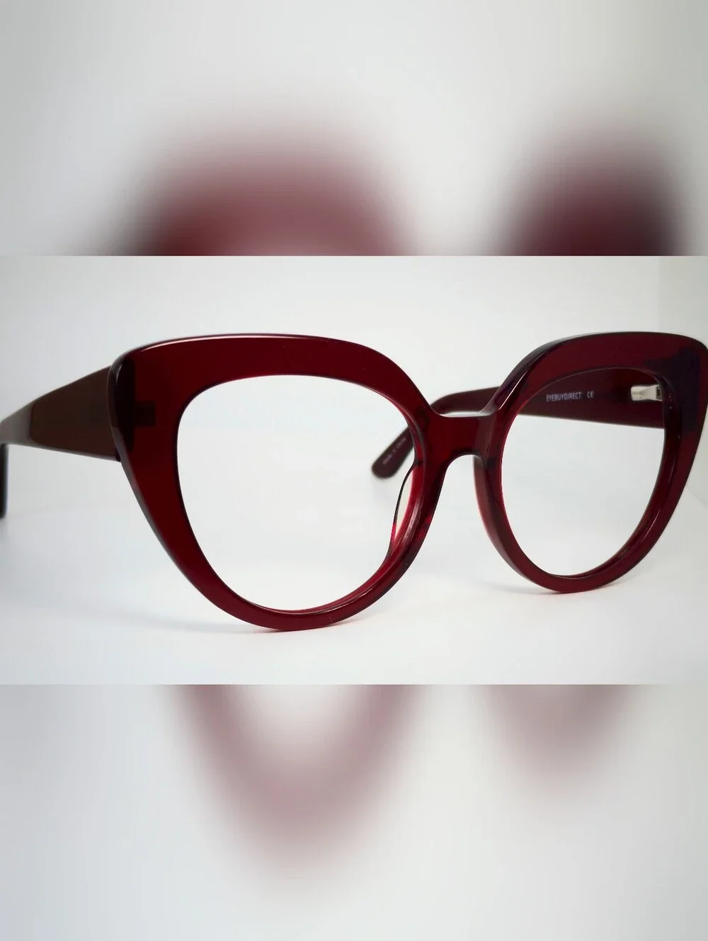 Santa Monica. Women's Oversized Cat Eye Glasses -Translucent Burgundy.